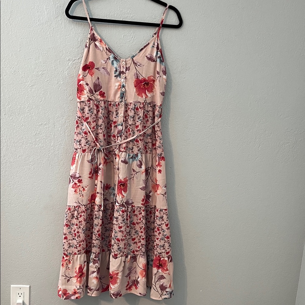 Xhilaration Floral Midi Dress - Red, Pinks and Cream Size S
